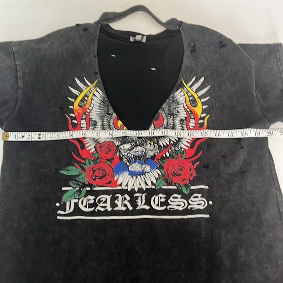 Black Graphic V-Neck Distressed Mini Dress - Picture 7 of 8